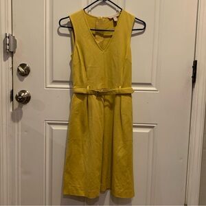 Banana Republic Mustard Yellow V-Neck Sleeveless Belted Midi Dress Size 0P